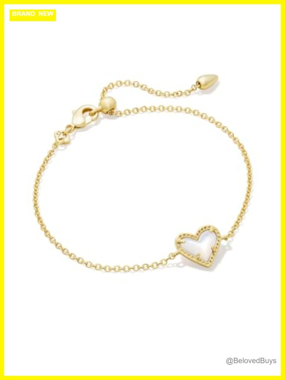 Gold-Plated Brass Heart Chain Bracelet, Adjustable 7.5 Inch, Gift Box & Bag